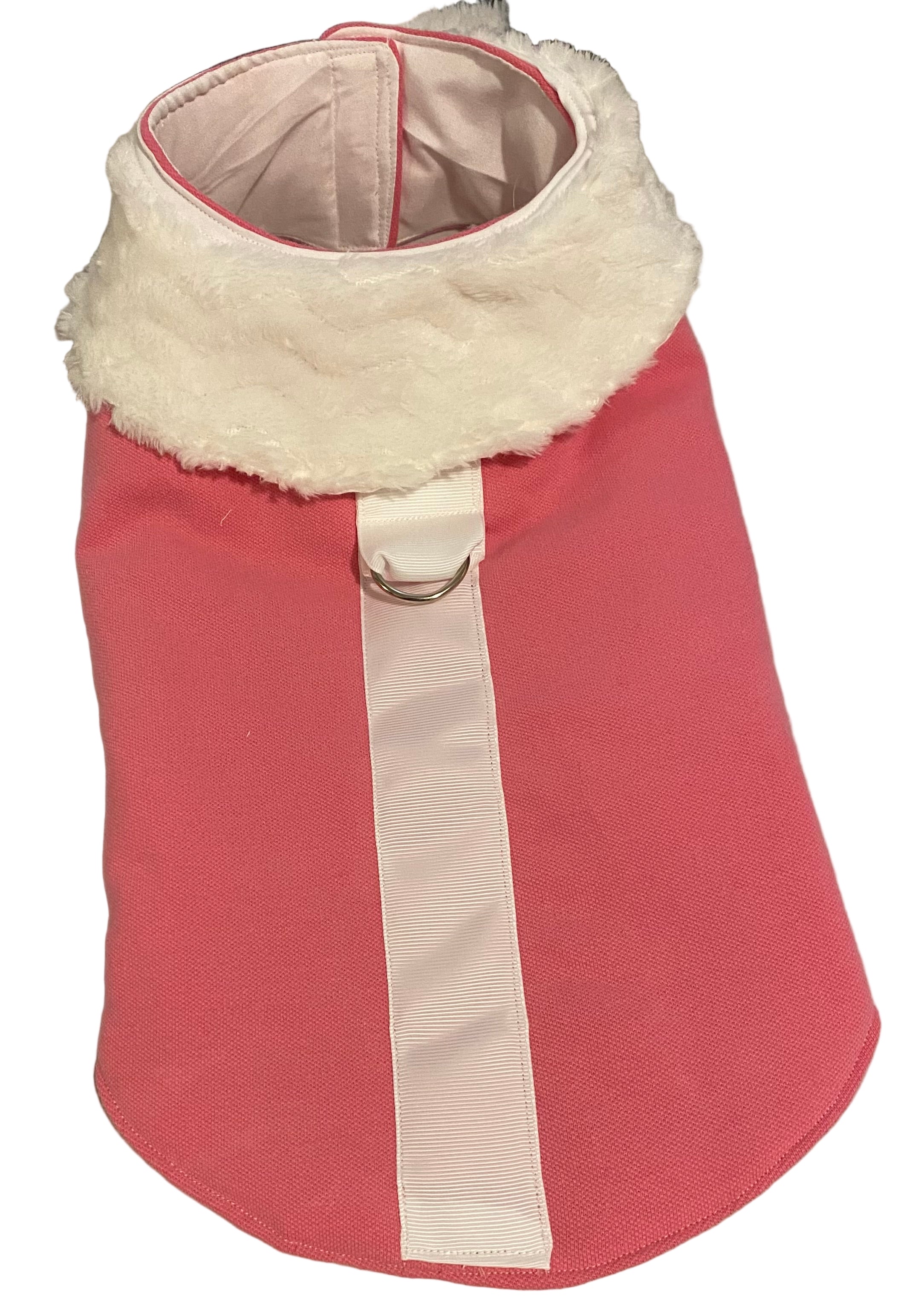 Custom Stylish Dog Coat Fun Pink Fabric Cozy Comfort with warm collar