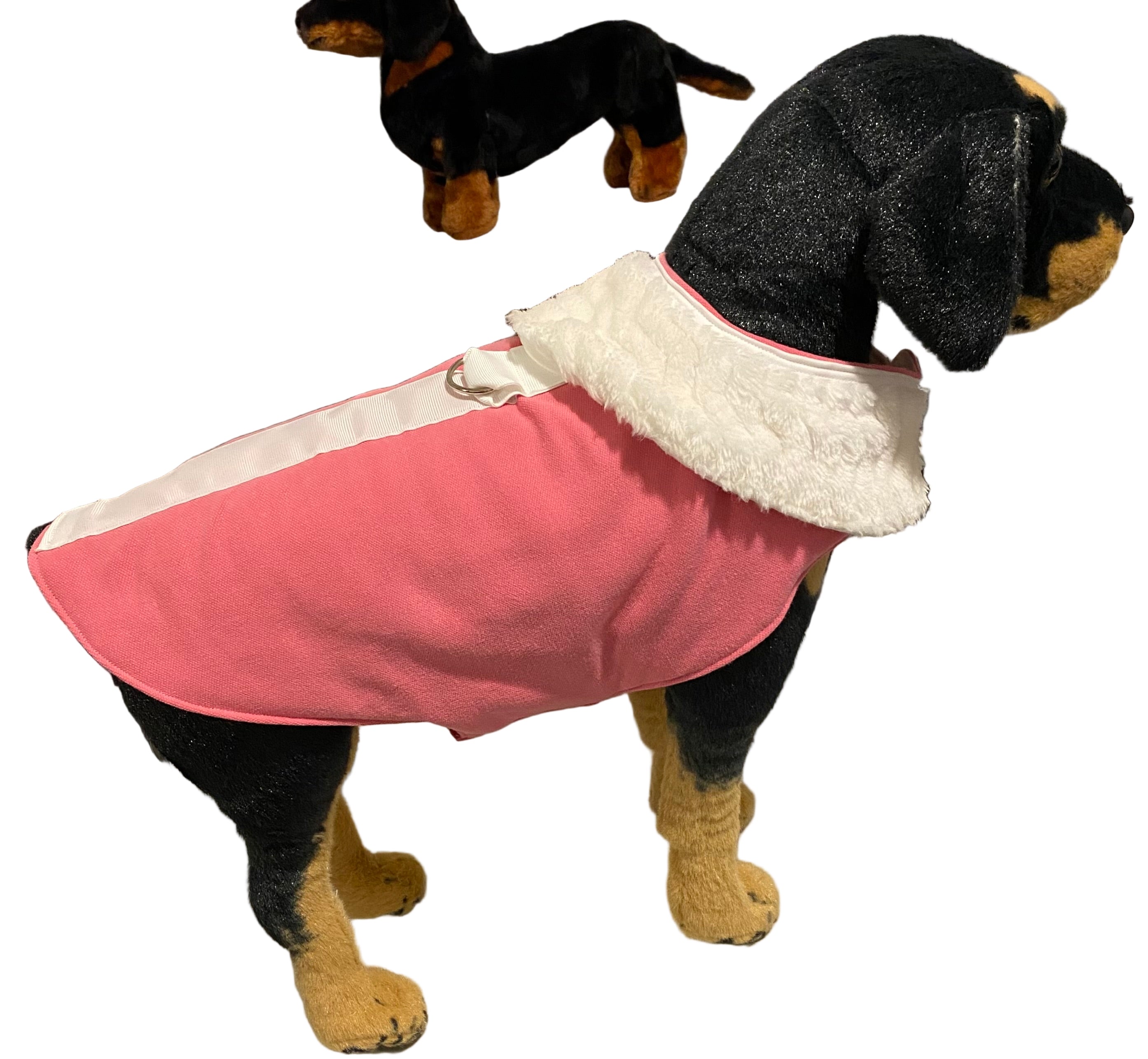 Custom Stylish Dog Coat Fun Pink Fabric Cozy Comfort with warm collar