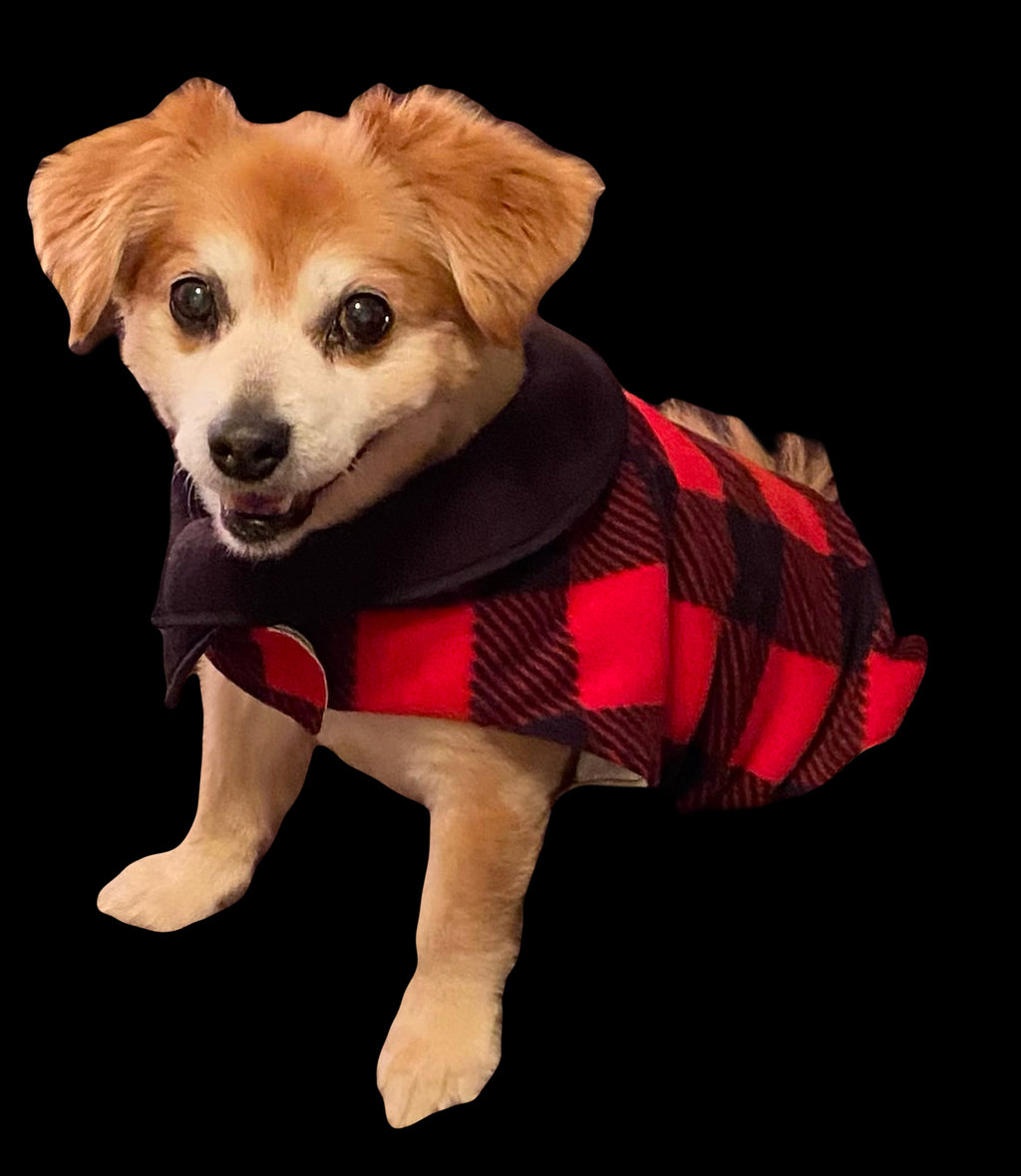 Custom Dog Coat Festive Red Buffalo Plaid Cozy Comfort with pocket